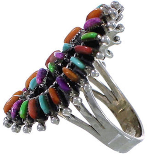 Southwest Needlepoint Multicolor Silver Ring Size 5-3/4 PX43603